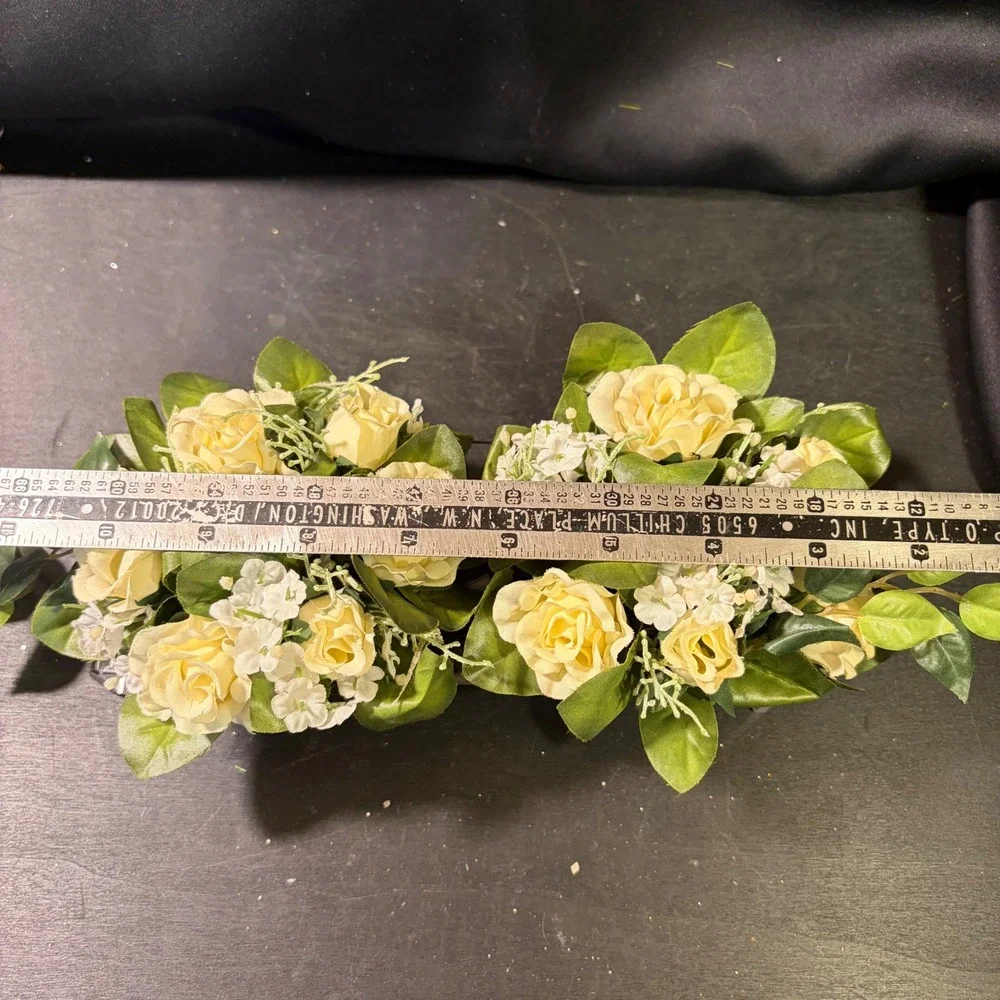 Cream Rose White Babys Breath Artificial Floral Candle Rings Set of 2 12 Inch